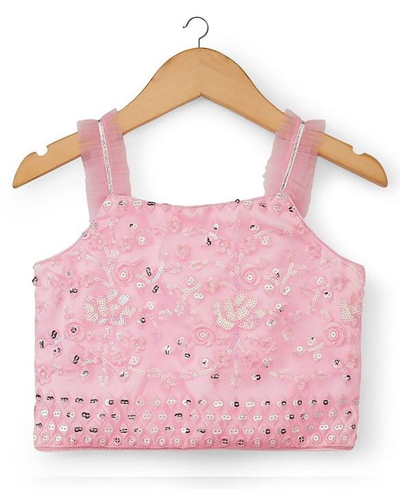 Babyhug Woven Sleeveless Mesh Choli Lehenga Set Dupatta Embroidery & Sequin Detailing - Pink