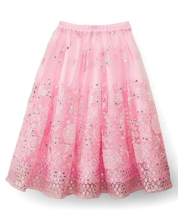 Babyhug Woven Sleeveless Mesh Choli Lehenga Set Dupatta Embroidery & Sequin Detailing - Pink