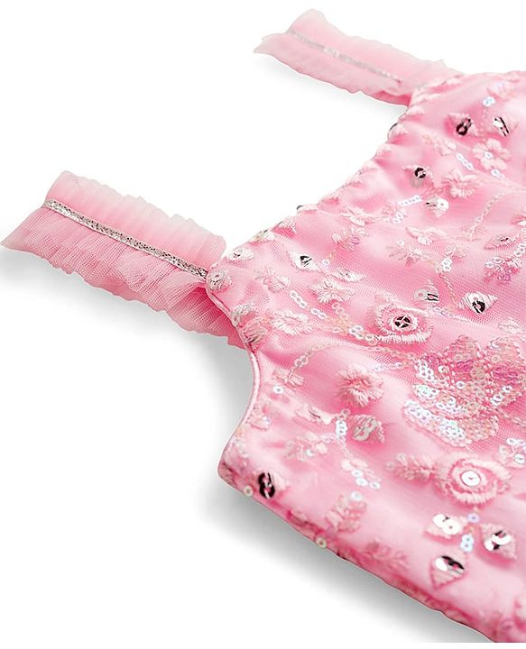 Babyhug Woven Sleeveless Mesh Choli Lehenga Set Dupatta Embroidery & Sequin Detailing - Pink