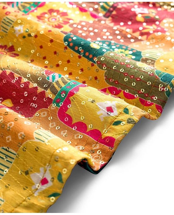 Babyhug Woven Full Sleeves Kurta Pyjama Set With Floral Print - Mustard & Red