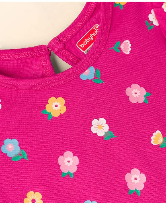 Babyhug Cotton Knit Full Sleeves T-Shirts with Polka Dot & Floral Print Pack of 3 - Pink Purple & White