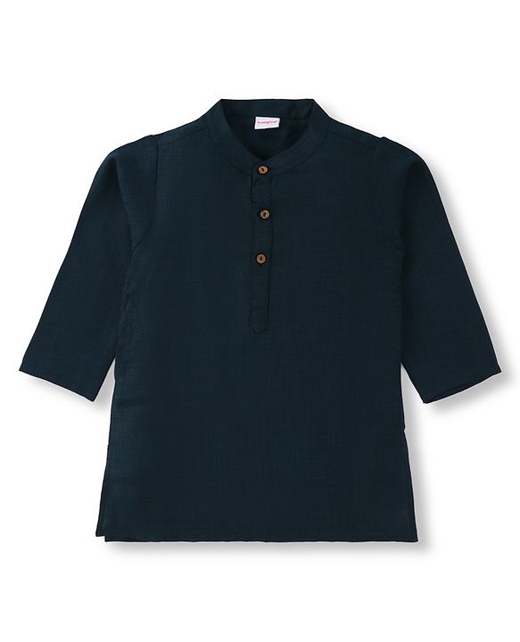 Babyhug Woven Full Sleeves Kurta Pyjama Set With Floral Embroidered Nehru Jacket - Navy Blue