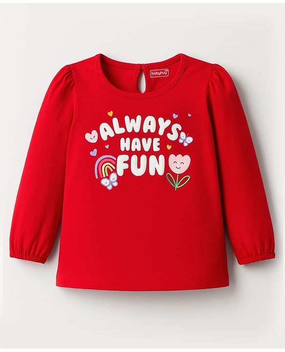 Babyhug 100 % Cotton Knit Full Sleeves T-Shirt with Tropical & Happy Days Text Print Pack of 3 - Red White & Lilac