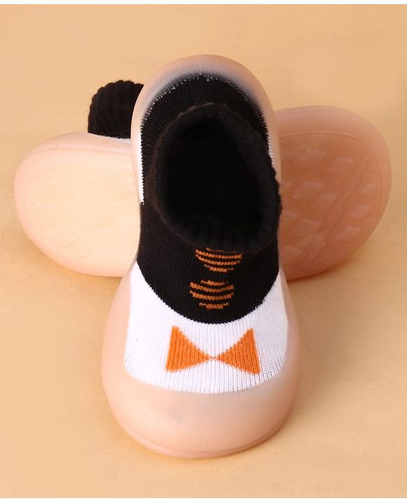 Cute Walk by Babyhug Slip on Sock Shoes with Bow Embroidery - Blue