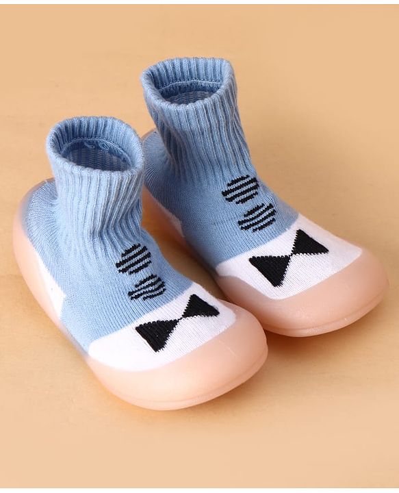 Cute Walk by Babyhug Slip on Sock Shoes with Bow Embroidery - Blue