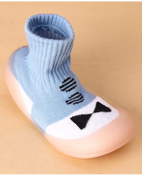 Cute Walk by Babyhug Slip on Sock Shoes with Bow Embroidery - Blue