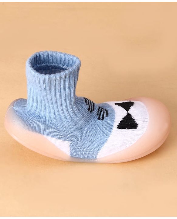 Cute Walk by Babyhug Slip on Sock Shoes with Bow Embroidery - Blue