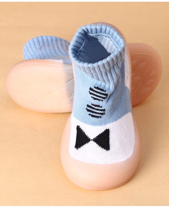 Cute Walk by Babyhug Slip on Sock Shoes with Bow Embroidery - Blue