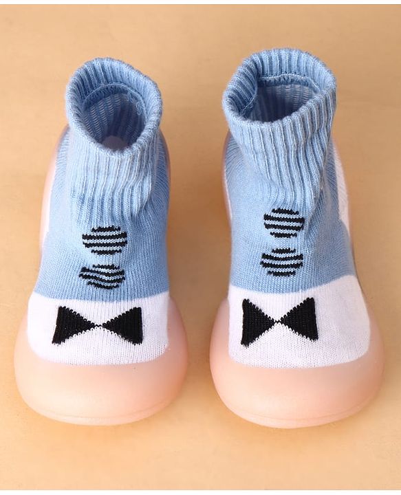 Cute Walk by Babyhug Slip on Sock Shoes with Bow Embroidery - Blue