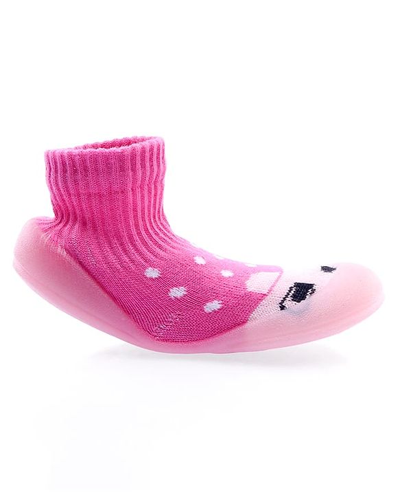 Cute Walk by Babyhug Sock Shoes with Bunny & Polka Dot Design - Fuchsia
