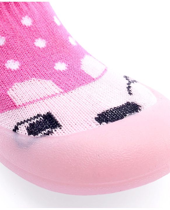 Cute Walk by Babyhug Sock Shoes with Bunny & Polka Dot Design - Fuchsia