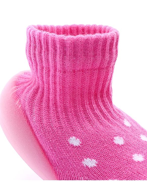 Cute Walk by Babyhug Sock Shoes with Bunny & Polka Dot Design - Fuchsia