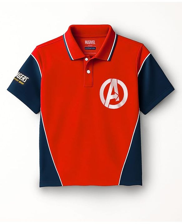 Pine Kids Marvel Terry Knit Half Sleeve Cut & Sew Polo T-Shirt with Avengers Graphic - Multicolor
