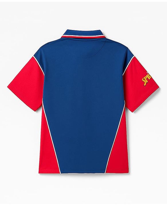 Pine Kids Marvel Terry Knit Half Sleeves Cut & Sew Polo T-Shirt with Spider-Man Graphic - Blue & Red