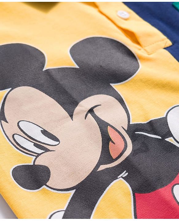 Babyhug Disney Single Jersey Knit Half Sleeves Cut & Sew Polo T-Shirt with Mickey Mouse Graphic - Multicolor