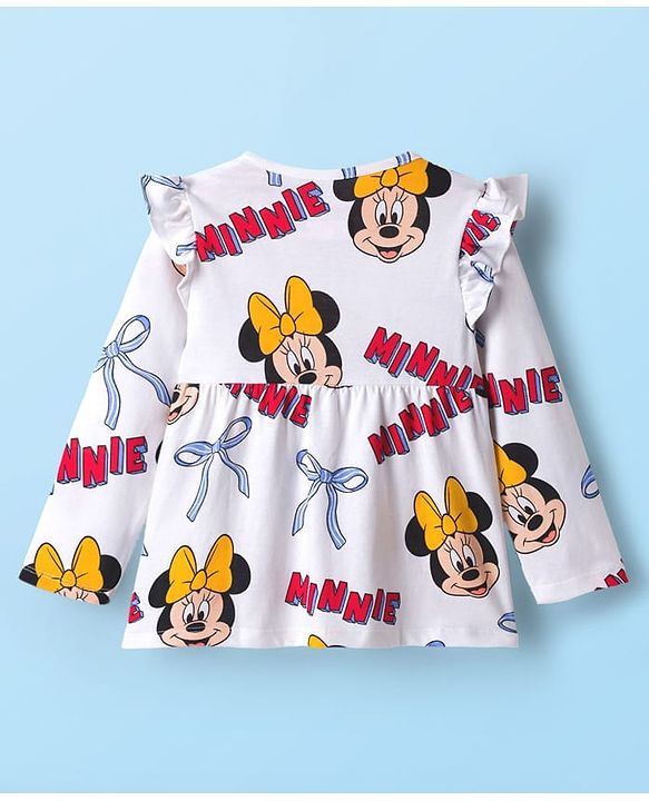 Babyhug Disney Single Jersey Knit Full Sleeves Co-ord Night Suit With Minnie Mouse Print - White