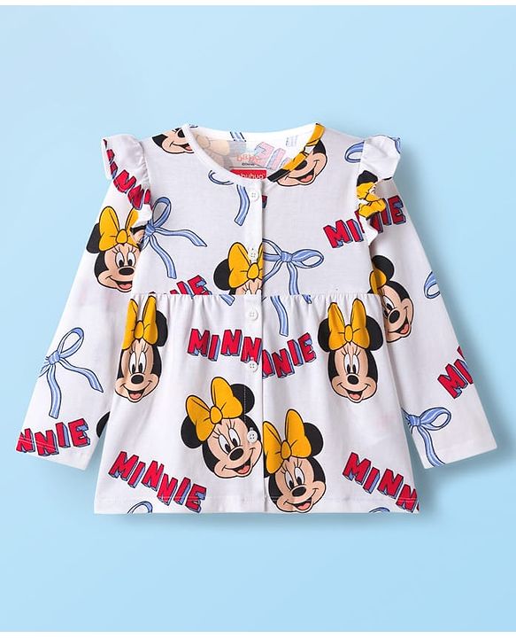 Babyhug Disney Single Jersey Knit Full Sleeves Co-ord Night Suit With Minnie Mouse Print - White