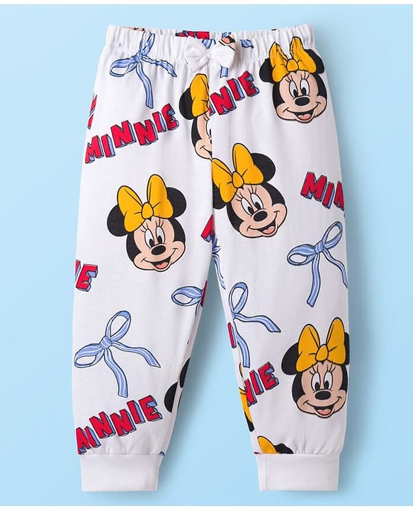 Babyhug Disney Single Jersey Knit Full Sleeves Co-ord Night Suit With Minnie Mouse Print - White