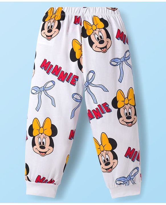 Babyhug Disney Single Jersey Knit Full Sleeves Co-ord Night Suit With Minnie Mouse Print - White