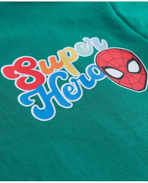 Babyhug Marvel Single Jersey Knit Drop Shoulder Half Sleeves Oversized T-Shirt with Front & Back Spiderman Graphic - Green