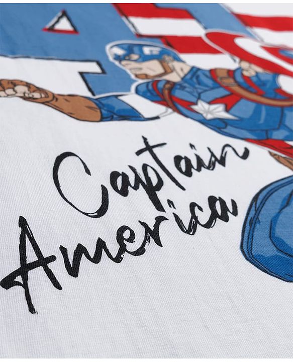 Pine Kids Marvel Single Jersey Knit Half Sleeves T-Shirt with Captain America Graphic - White
