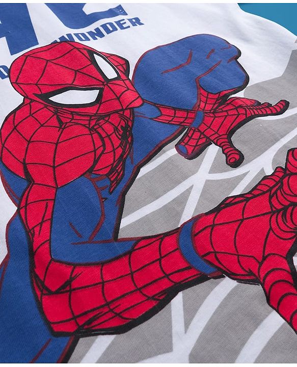 Pine Kids Marvel Single Jersey Single Jersey Drop Shoulder Half Sleeves T-Shirt with Spider-Man Graphic - White