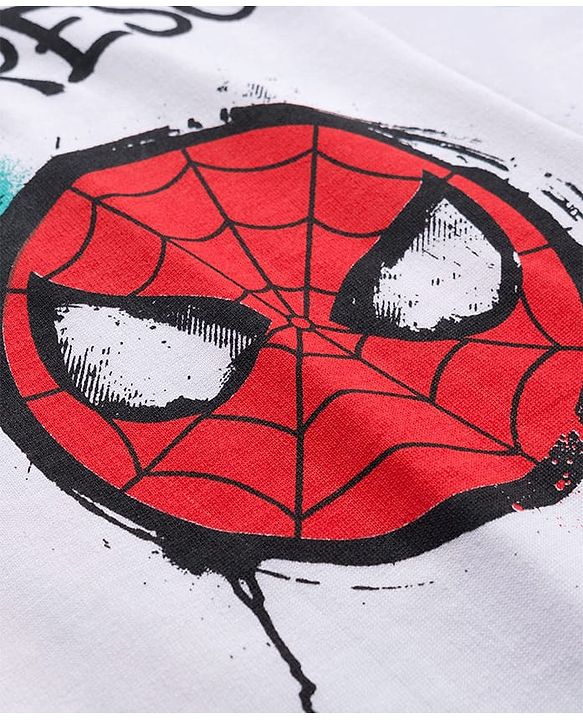 Pine Kids Marvel Terry Knit Drop Shoulder Half Sleeves T-Shirt with Spider-Man All Over Print  - White