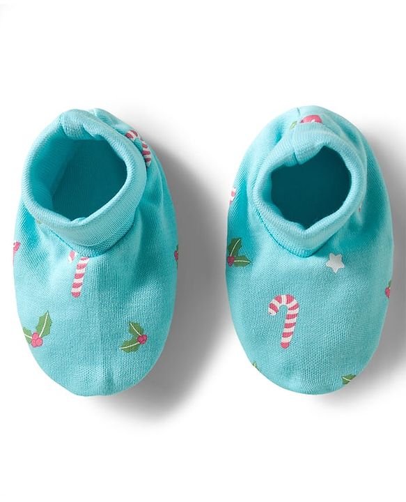 Babyhug 100% Cotton Mittens & Booties With Floral Print - Light Blue