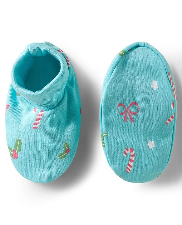 Babyhug 100% Cotton Mittens & Booties With Floral Print - Light Blue