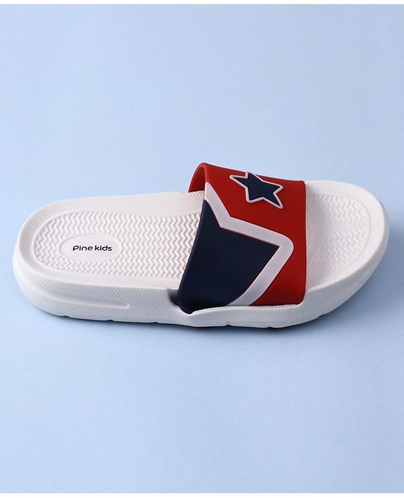 Pine Kids Slip On Sliders with Star Applique - White