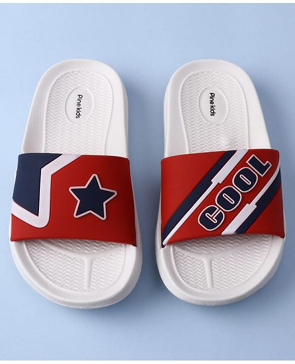 Pine Kids Slip On Sliders with Star Applique - White
