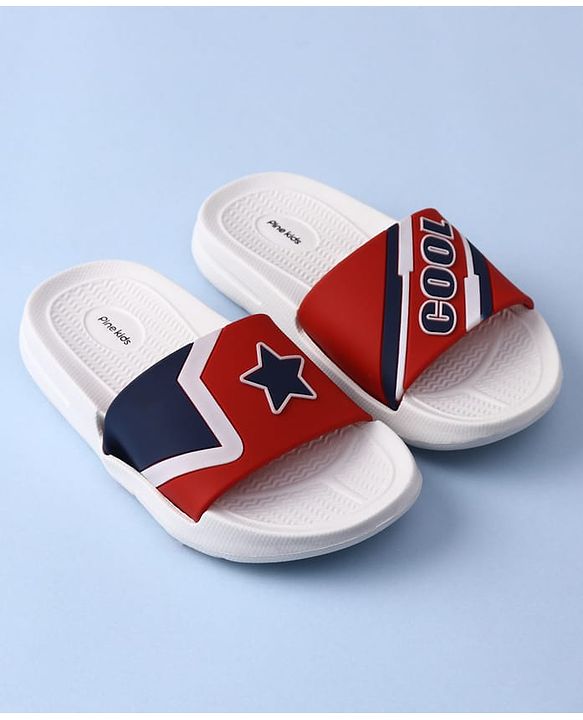 Pine Kids Slip On Sliders with Star Applique - White