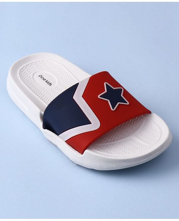 Pine Kids Slip On Sliders with Star Applique - White