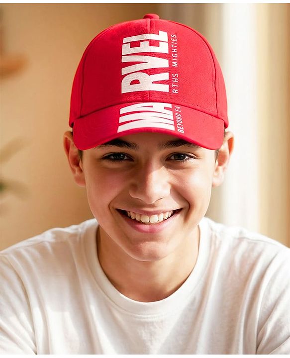 Pine Kids Marvel Cotton Knit Summer Cap with Avengers Graphics Red - Diameter 20 cm