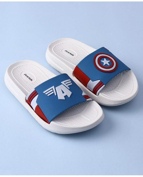 Pine Kids Marvel Slip On Flip Flops with Captain America Applique - Blue & White
