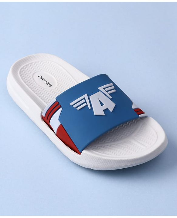 Pine Kids Marvel Slip On Flip Flops with Captain America Applique - Blue & White