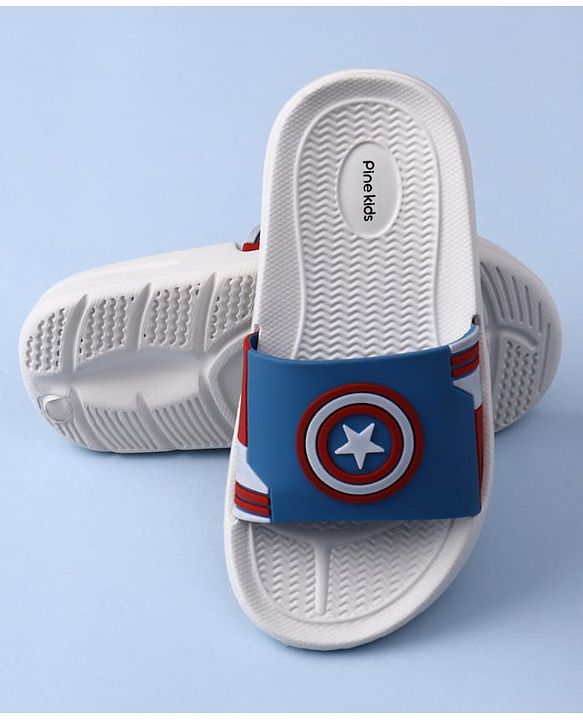 Pine Kids Marvel Slip On Flip Flops with Captain America Applique - Blue & White