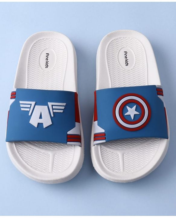 Pine Kids Marvel Slip On Flip Flops with Captain America Applique - Blue & White