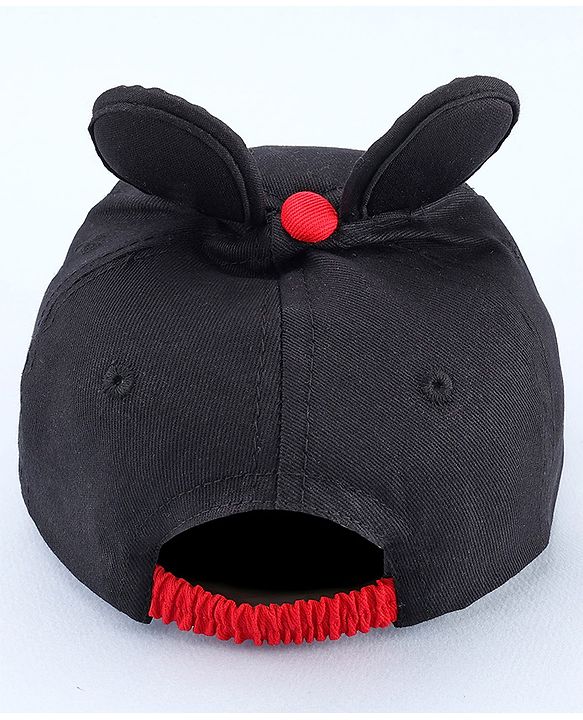 Babyhug Disney Cotton Woven Summer Cap with Mickey Mouse Graphic & 3D Ear Black - Diameter 17 cm