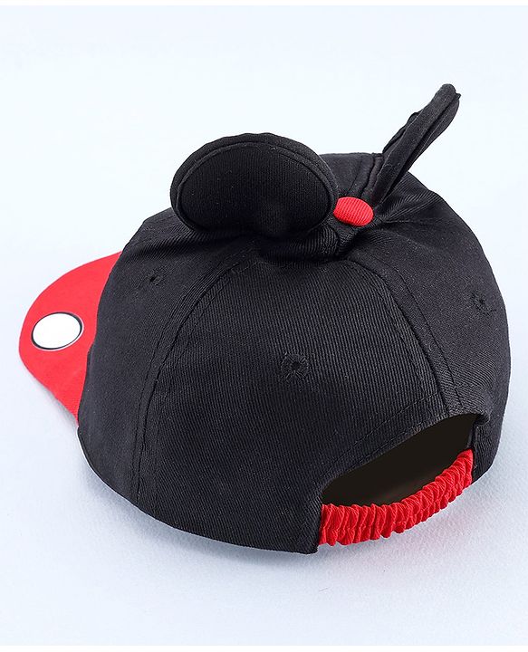 Babyhug Disney Cotton Woven Summer Cap with Mickey Mouse Graphic & 3D Ear Black - Diameter 17 cm