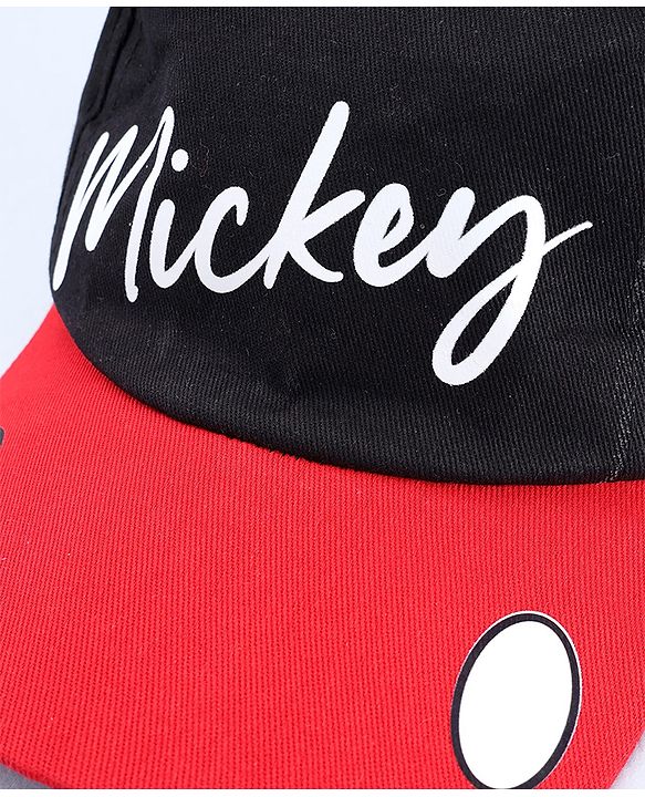 Babyhug Disney Cotton Woven Summer Cap with Mickey Mouse Graphic & 3D Ear Black - Diameter 17 cm