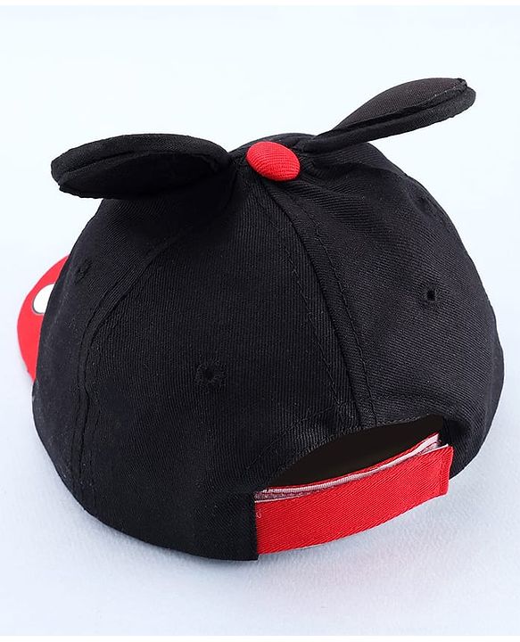 Babyhug Disney Cotton Woven Summer Cap with Mickey Mouse Graphic & 3D Ear Black - Diameter 16.5 cm