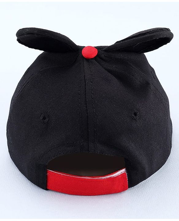 Babyhug Disney Cotton Woven Summer Cap with Mickey Mouse Graphic & 3D Ear Black - Diameter 16.5 cm