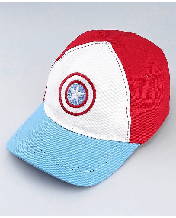 Babyhug Marvel Cotton Woven Summer Cap With Captain America Graphics Multicolor - Diameter 20 cm