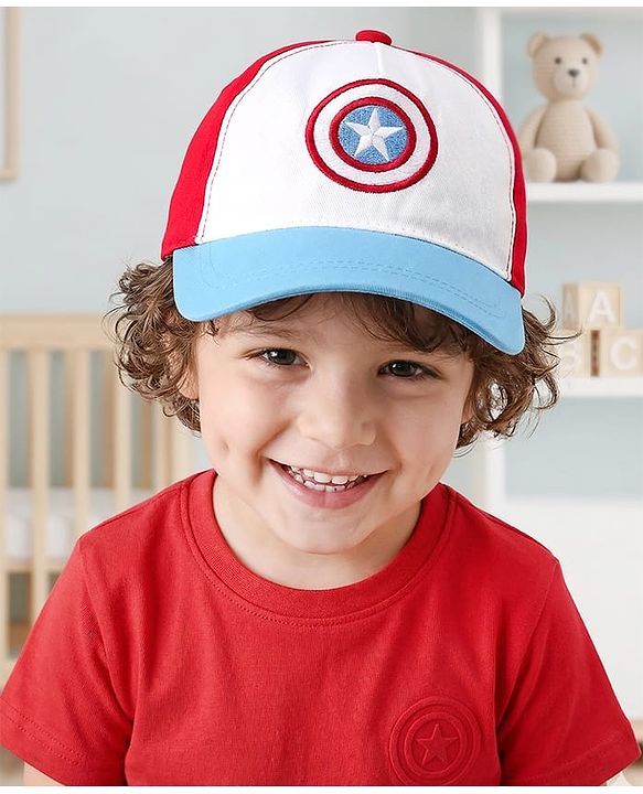 Babyhug Marvel Cotton Woven Summer Cap With Captain America Graphics Multicolor - Diameter 21 cm