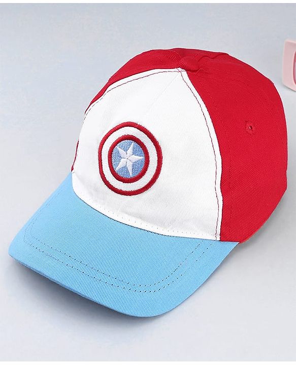 Babyhug Marvel Cotton Woven Summer Cap With Captain America Graphics Multicolor - Diameter 21 cm
