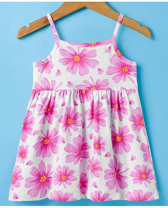 Babyhug Single Jersey Knit Half Sleeves Frock With Shrug With  Floral Print - Pink & White