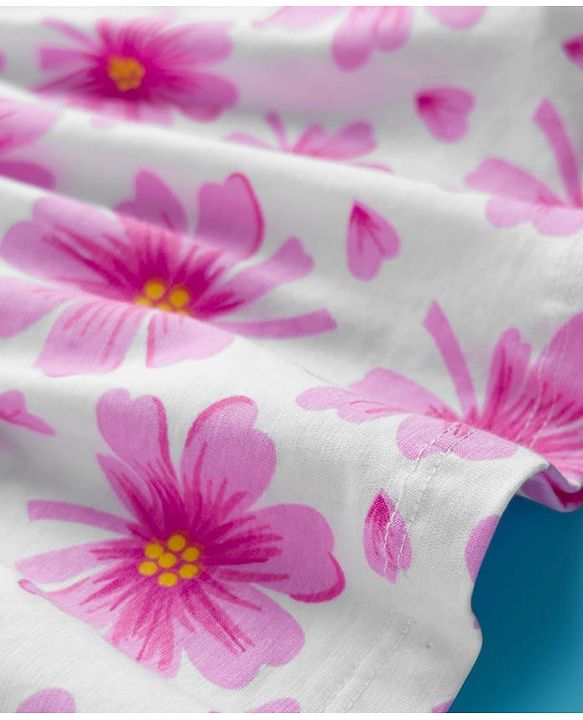 Babyhug Single Jersey Knit Half Sleeves Frock With Shrug With  Floral Print - Pink & White