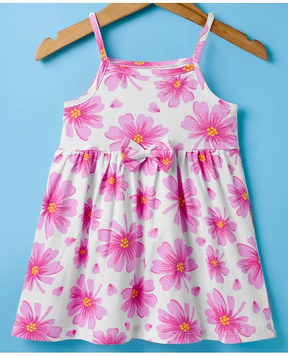 Babyhug Single Jersey Knit Half Sleeves Frock With Shrug With  Floral Print - Pink & White