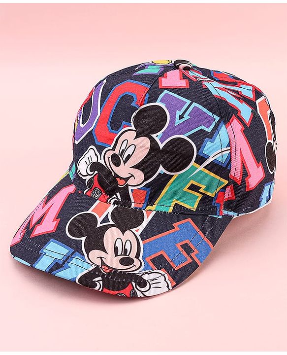 Babyhug Disney Cotton Woven Summer Cap with Mickey Mouse Graphic Blue - Diameter 15 cm